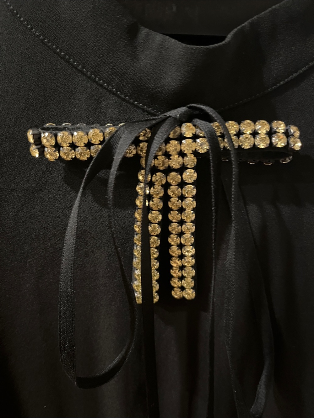 Marni Black Blouse with Gold Diamanté Bow - Women Size 42